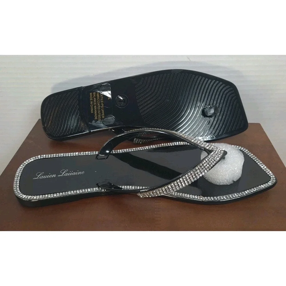 NIB Lauren‎ Lorraine Tampa Flip Flops Black Size 7 Rhinestone Dressy Sandals
